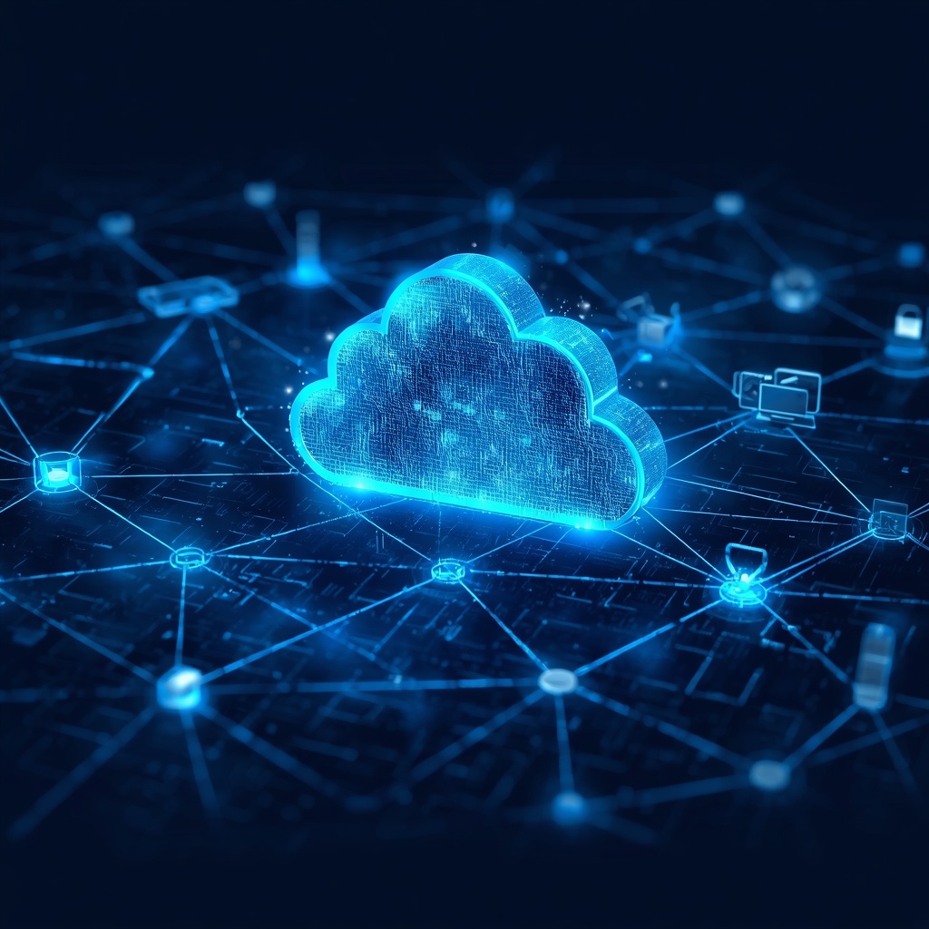 Digital cloud computing network visualization with interconnected services and global data flow
